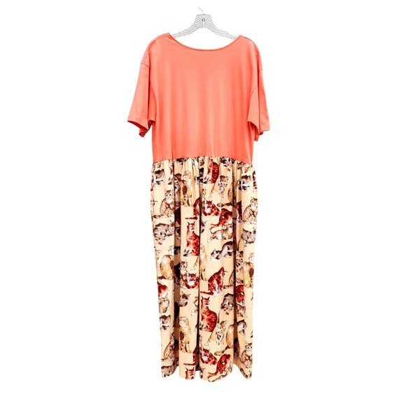 Vintage 80s Cat Dress Plus Size Cotton Kitten Print Short Sleeves Pockets XL 1X - Picture 4 of 10